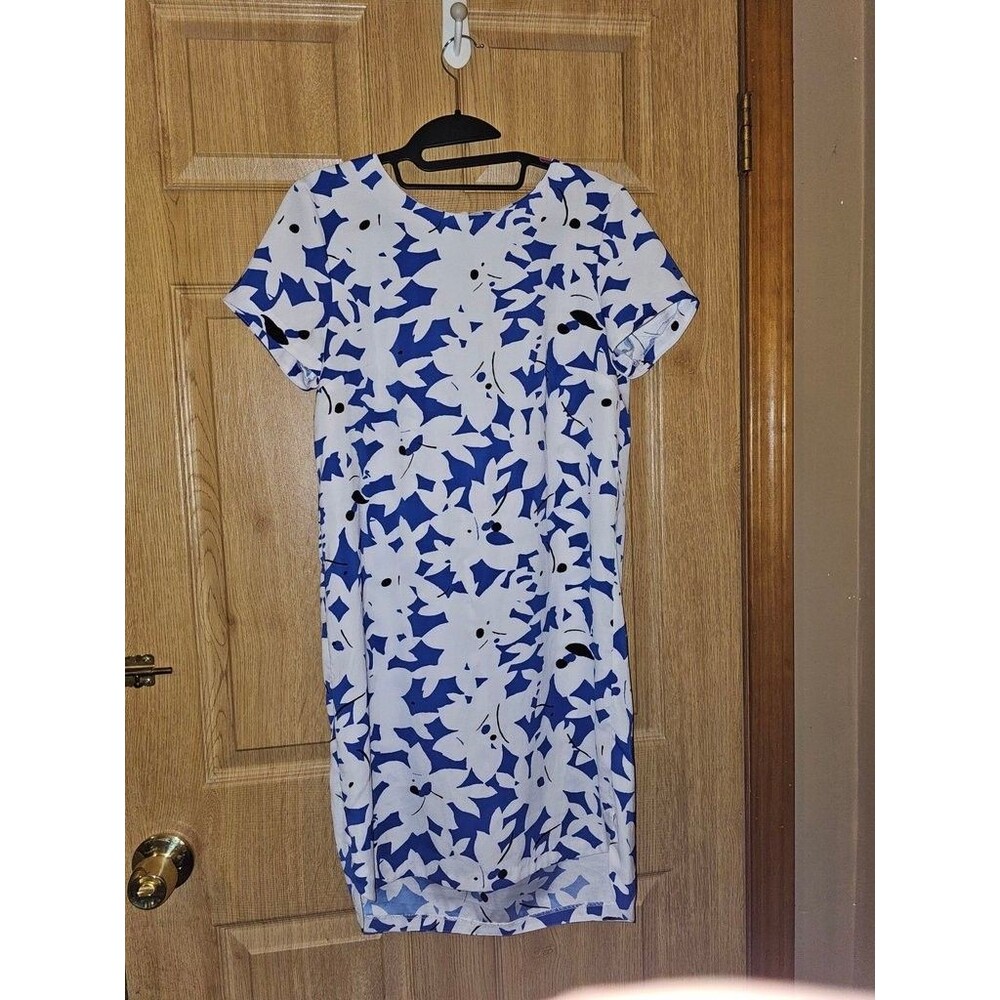 H&M Abstract Royal Blue Floral Short Sleeve Shift Dress - Women's Size 8